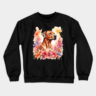 A rhodesian ridgeback decorated with beautiful watercolor flowers Crewneck Sweatshirt